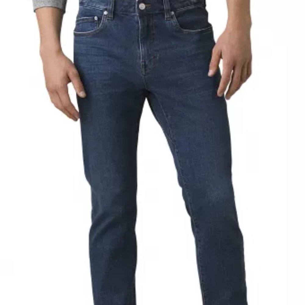 Prana Men's Blue Hillgard Slim Dark Wash Tapered Slim Straight Jeans Sz 42